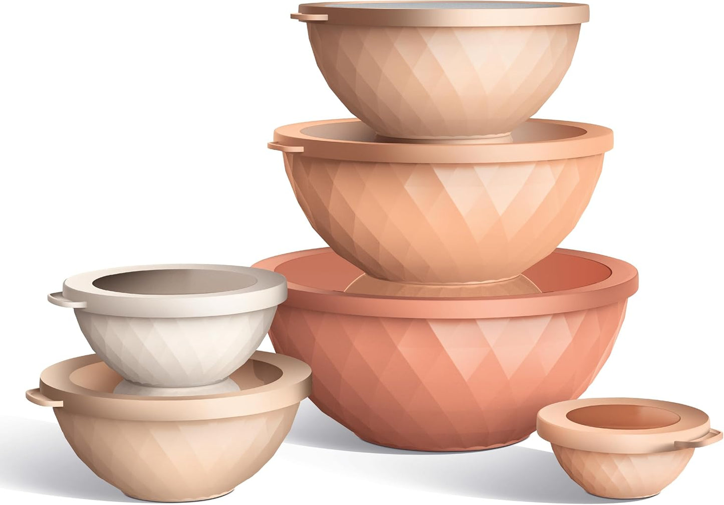 COOK WITH COLOR Mixing Bowls with TPR Lids - 12 Piece Plastic Nesting Bowls Set Includes 6 Prep Bowls and 6 Lids, Microwave Safe Mixing Bowl Set (Mint)