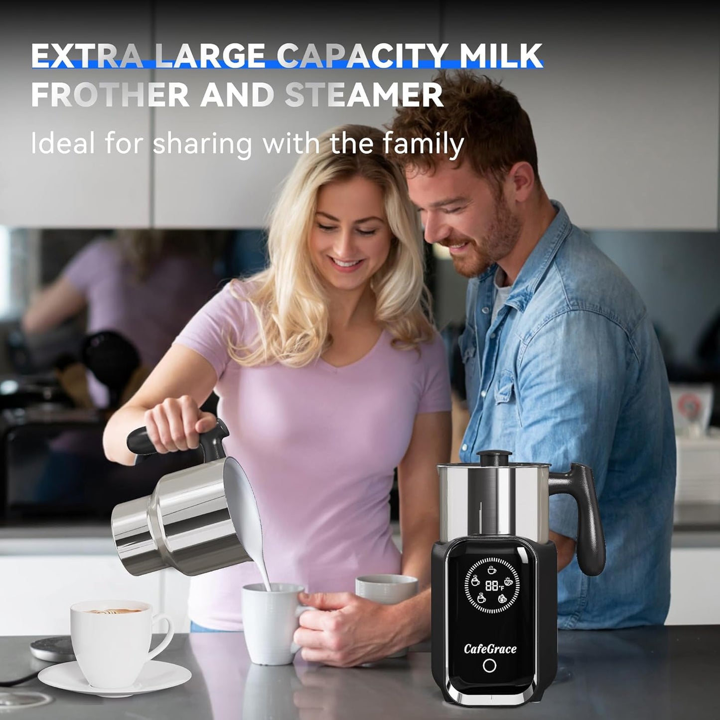Milk Frother Electric, 5-in-1 Milk Steamer 600ML/20oz, 550W Split Stainless Steel Automatic Foamer, Smart Touch Control Milk Warmer, Hot & Cold for Coffee, Chocolate, Latte Cappuccino