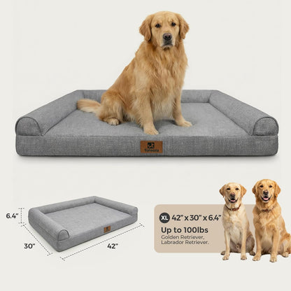 Sytopia 42 Inch Indestructible Dog Beds for Large Dogs, Big Chew Proof Orthopedic Egg Crate Foam Pet Bed with Washable Removable Cover and Anti-Slip Bottom, Great Gift for Pets, Grey