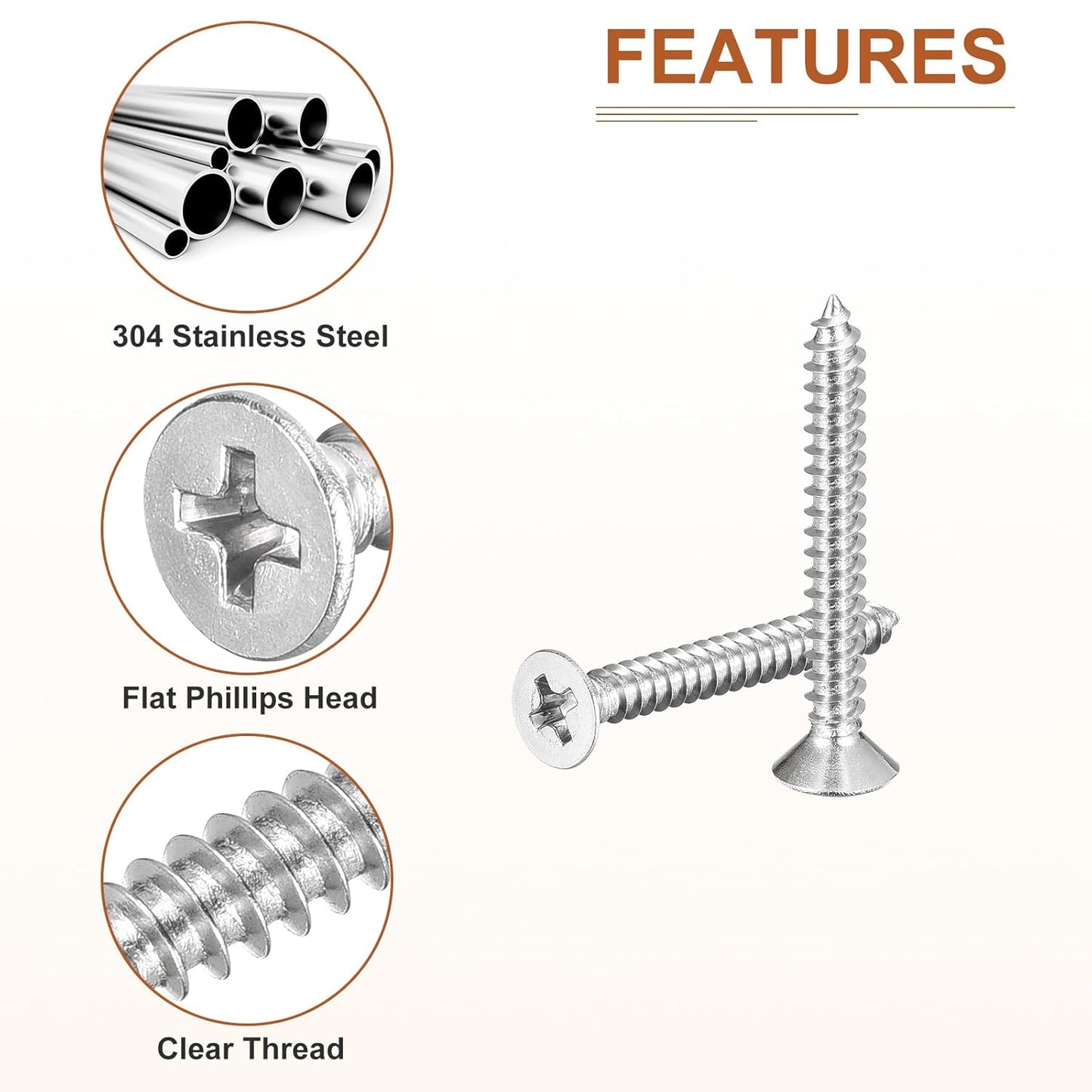 DTGN 100Pcs #6x1/2 Flat Head Wood Screws, 304 Stainless Steel Phillips Self Tapping Screws - Good for Woodworking, Furniture - Silver