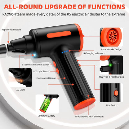 Compressed Air Duster, 130000RPM Electric Air Duster Replaces Compressed Air Cans, 3 Speed, Cordless Air Blower for Cleaning Camera Computer Household Pet Hair
