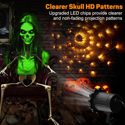Halloween Projector Lights Outdoor,3D Dynamic Skull Ghost Decorations Light,Clearer Skull HD Patterns,Night Light for Home Window Wall Halloween Decor