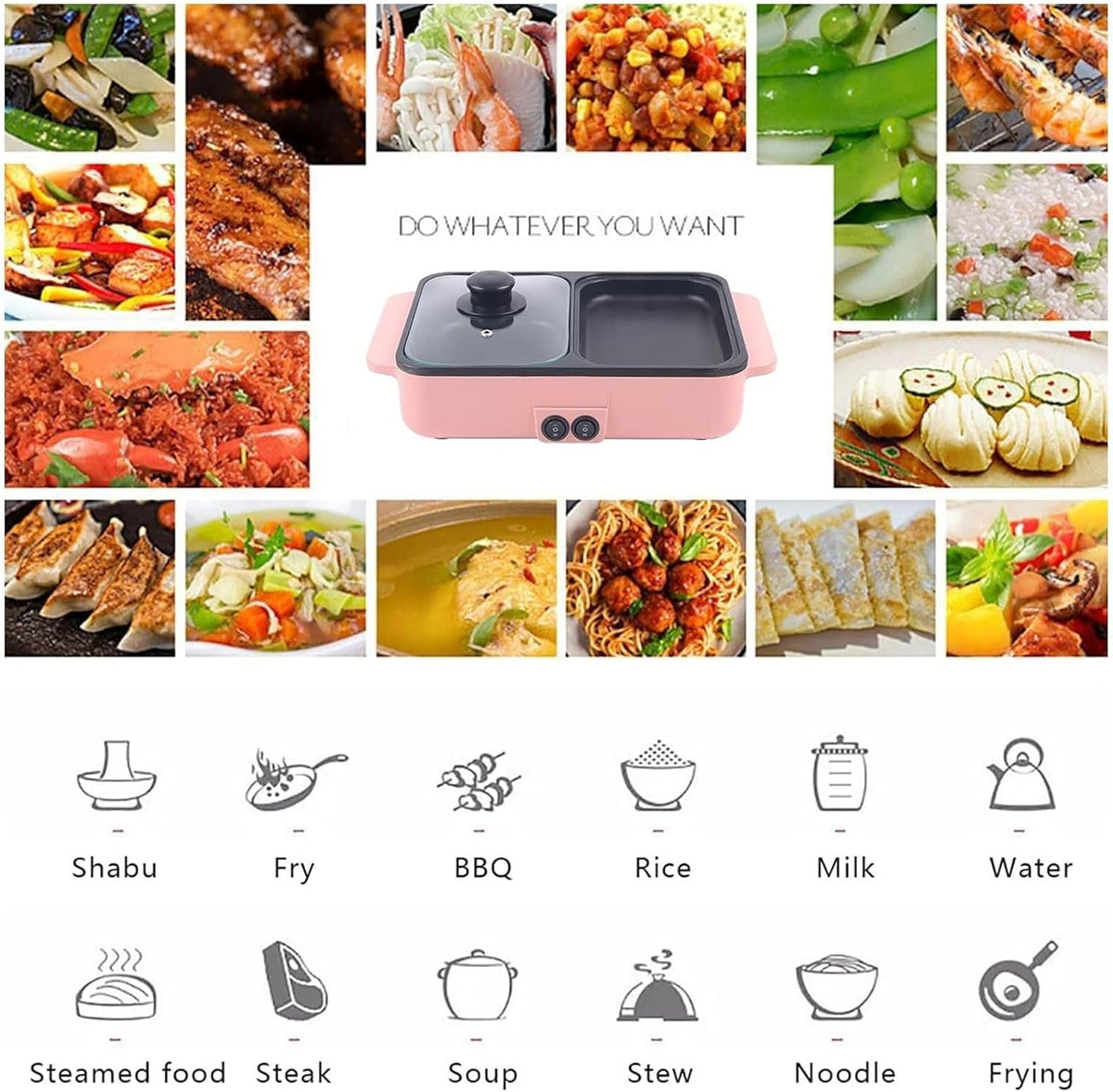 Electric Hot Pot with Grill, Non-Stick Coating, Easy to Clean, Perfect for Soup and BBQ, Small Household Electric Cooking Pan, Versatile Multi-Function Kitchen Appliance