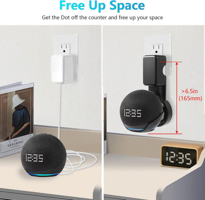 ZUOLACO Wall Mount Holder for Echo Dot 5th Generation, Outlet Wall Mount Stand for Echo Dot 5th/4th Gen, No Screws or Drilling Needed, Space-Saving Dot Accessories with Cable Hidden Storage, Black