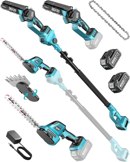 SEESII 6-in-1 Cordless Mini Chainsaw Pole Saw & Hedge Trimmer Combo Kit