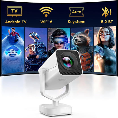 【Short Throw/Built-in Apps】 1080P Smart Mini Projector with WiFi 6 and Bluetooth, Auto Keystone Outdoor Movie Projector, 270°Adjustable Home Portable Projector for Phone/TV Stick/Laptop/HDMI