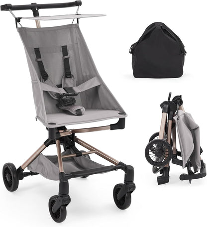 Lightweight Baby Travel Stroller, 8.4 Lbs Compact Airplane Friendly Stroller, One-Hand Quick Fold Design, Breathable Fabric with UPF 50+ Sun Canopy, Overhead Bin Compatible Portable Car for Infants & Toddlers,Grey