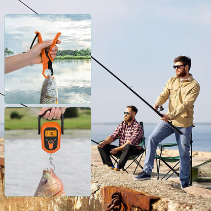 ORIA Digital Fish Scale With Ruler and Gripper, Baggage Weighing Scale, Backlit LCD Display, Portable for Outdoor Fishing (Green)