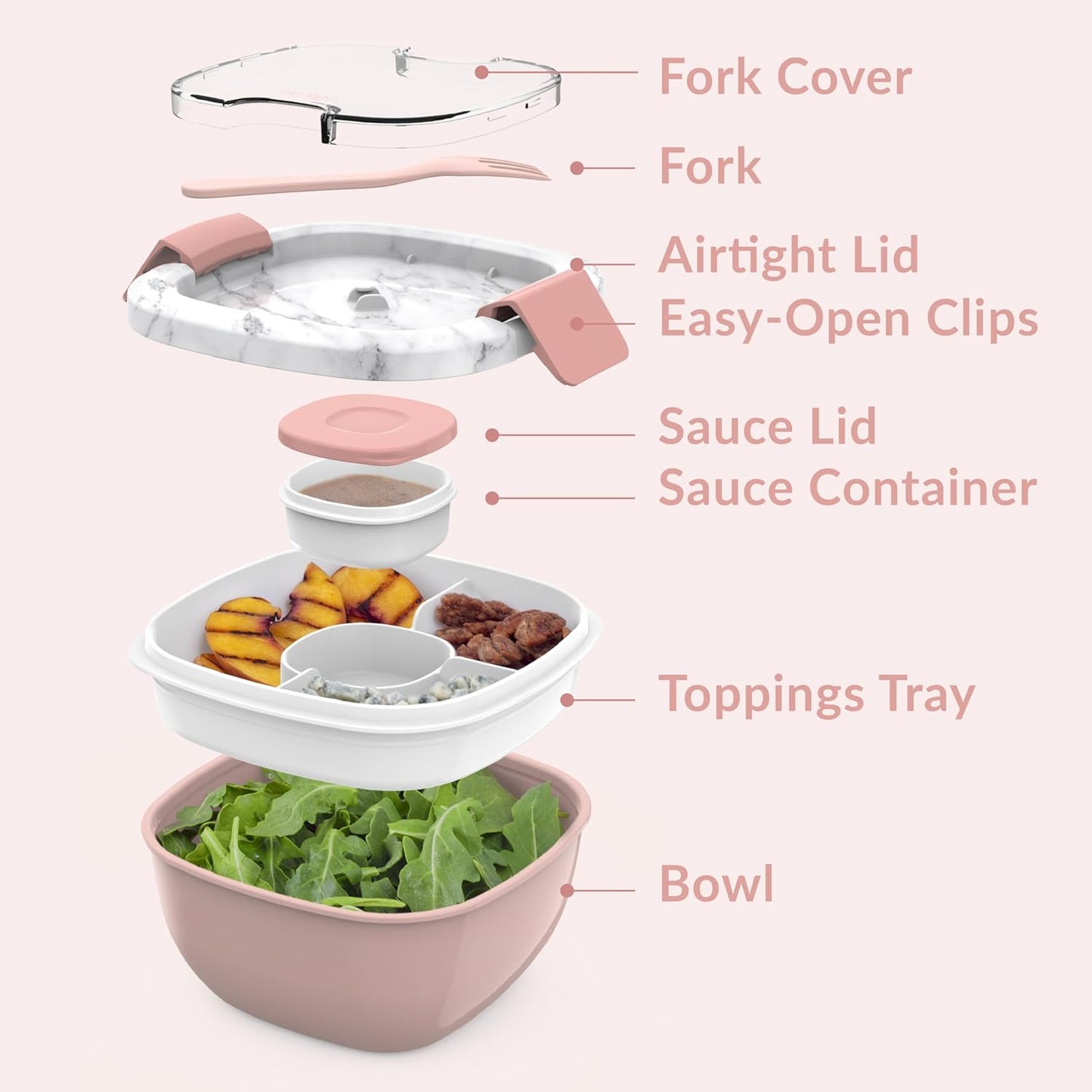 Bentgo Salad - Stackable Lunch Container with Large 54-oz Salad Bowl, 4-Compartment Bento-Style Tray for Toppings, 3-oz Sauce Container for Dressings, Built-in Reusable Fork & BPA-Free (Khaki Green)
