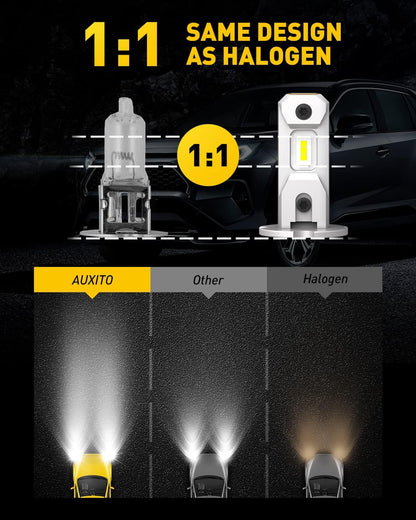 AUXITO H11 LED Headlight Bulbs, 400% Brighter 6500K White Wireless LED Headlights for H8 H9 H16 Fog Lights, DRL, Low Beam or High Beam, Direct Install Plug and Play, IP68 Waterproof, Pack of 2