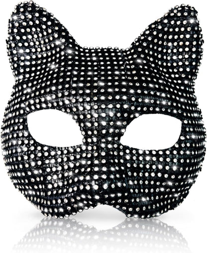 SlendyPop Cat Costume for Woman Cat Collar Choker Gloves Rhinestone Cat Mask Tail Cat Woman Outfit Accessories Cat Costume
