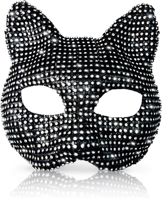 SlendyPop Cat Costume for Woman Cat Collar Choker Gloves Rhinestone Cat Mask Tail Cat Woman Outfit Accessories Cat Costume