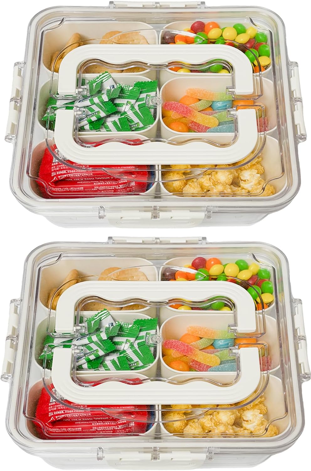 KIGITIONE Snackle Box, Pink 8 Compartments Portable Serving Tray, Divided Snackle Box Container with Lid and Handle, Snack Organizer for Fruits, Snacks, Nuts, Candy, Ideal for Party, Travel & Picnics