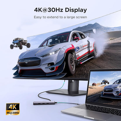 UGREEN Revodok USB C Hub 6-in-1, Type C Adapter with Gigabit to Ethernet Adapter, 4K HDMI, 100W PD, 3 USB 3.0, Compatible with MacBook, iPad, Dell, HP, Surface, Chromebook, Mac mini