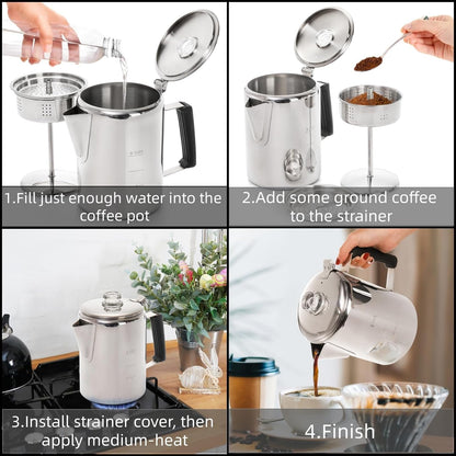 Cididu Coffee Percolator 9 Cup Camping Coffee Pot, Coffee Pot Outdoors, Stainless Steel Stove Top Brew Coffee Maker on Fire, Ideal for Group Camping, Hiking, Backpacking, RV and Travel