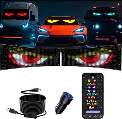 Multifunctional Bright 2PCS Eyes for Cars Windshield - 19in x 5in [ Two Screens 100% Synchronized ] Programmable LED Eyes for Car - Flex LED Display - Sized Cars/SUVs/Trucks