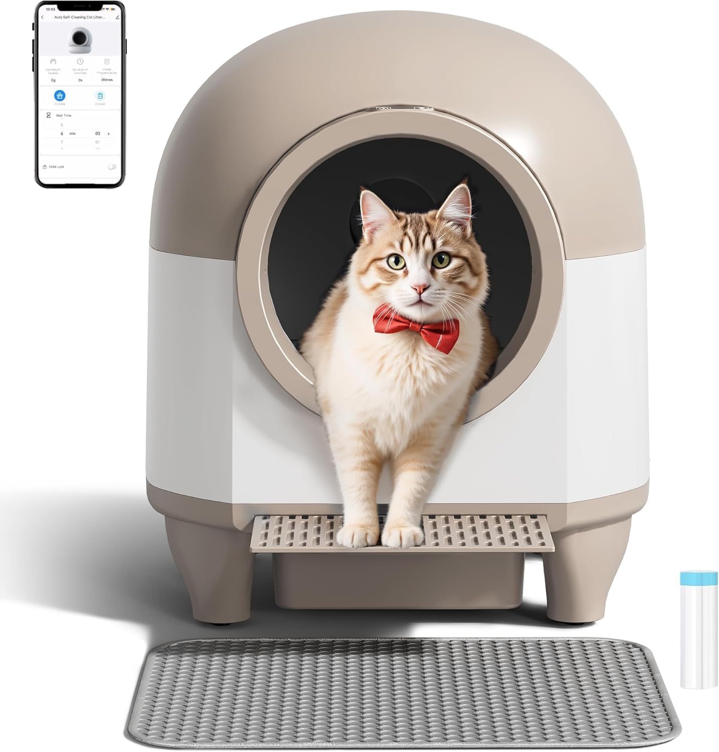 VICTONE Self Cleaning Cat Litter Box with App Control Support Safety Protection, 90L Automatic Cat Litter Box for Multiple Cats with A Complimentary Garbage Bag (Brown)