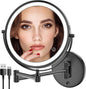 Miroir de maquillage mural rechargeable, miroir de courtoisie LED double face de 20 cm avec agrandissement 1X/10X, miroir de salle de bain de 33 cm avec écran tactile et 3 couleurs d’éclairage