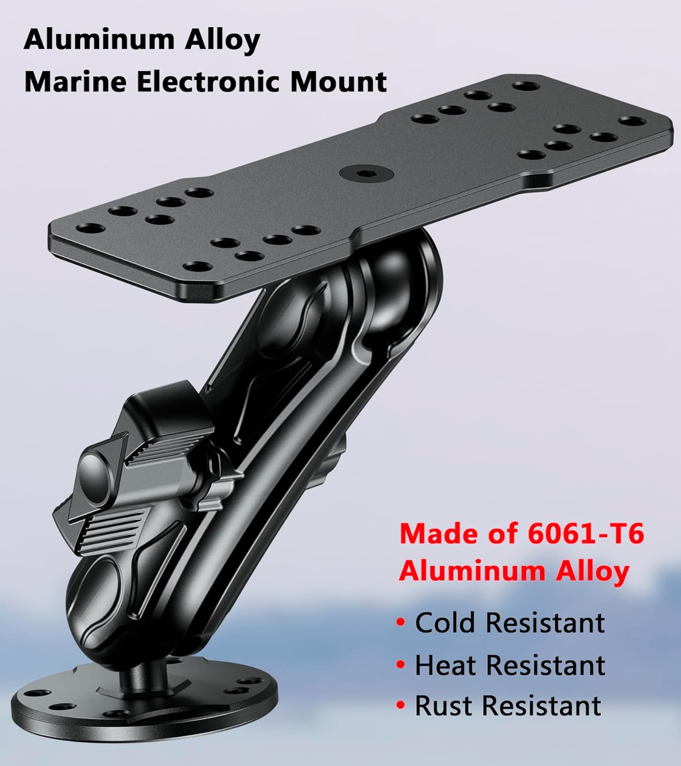 VAZESWIN Aluminum Alloy Fish Finder Mount with B Size 1" Ball Rectangle Plate & Round Base, 5.9" Long Arm Marine Electronic Mount Compatible with Garmin, Lowrance, Humminbird, Raymarine and More