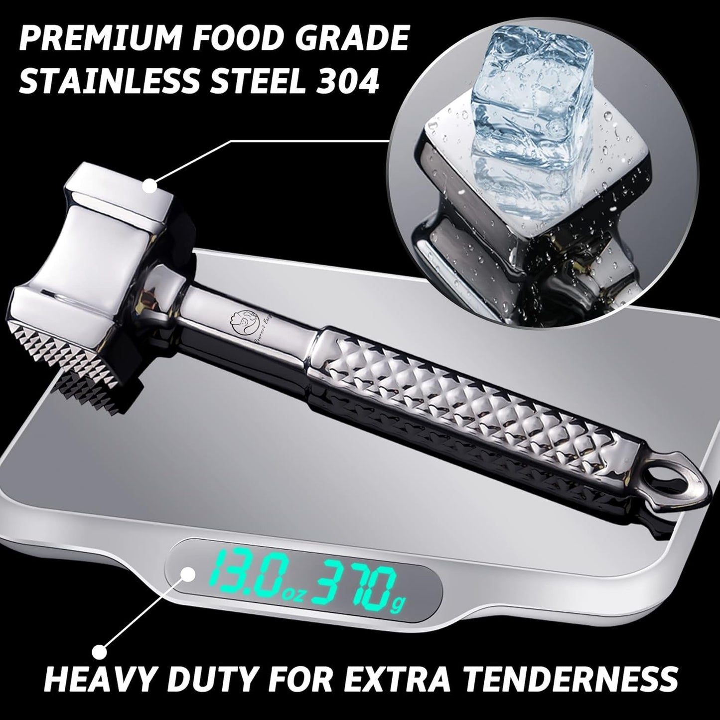 Stainless Steel Meat Tenderizer Tool, Premium Meat Mallet with Non-Slip Grip, Dual-Sided with Heart Shape Design for Tenderizing Steak, Poultry & Chicken Cutlet, Dishwasher Safe, Lifetime Replacement