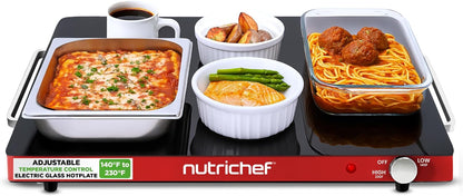 NutriChef Electric Warming Tray, 21" x 16" Glass Food Warmer for Buffets