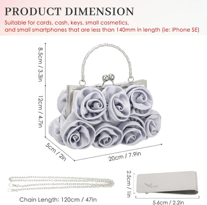 kilofly Missy K 7 Roses Clutch Purse, Satin, with Detachable Strap + kilofly Money Clip