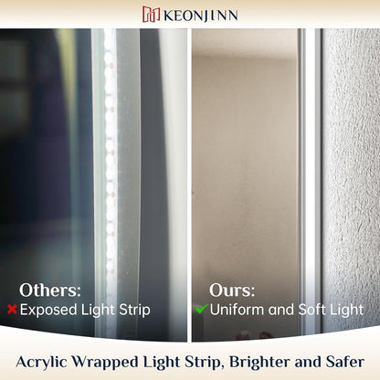 Keonjinn 40 x 32 Inch LED Bathroom Mirror with Acrylic, Backlit Mirror Anti-Fog, Lighted Bathroom Mirror for Wall, CRI90 High Definition Dimmable Large Makeup Mirror(Horizontal/Vertical)