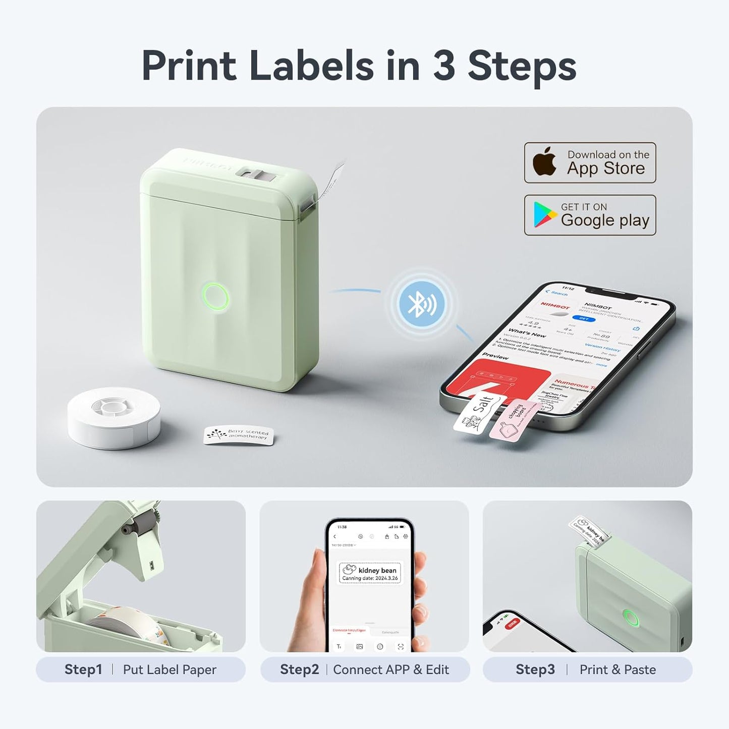 NIIMBOT D110 Mini Label Maker Machine with Tape(Pre-Cut Size 12x40mm), Portable Bluetooth Sticker Printer, Inkless Automatic Feeding One-Touch Custom Printing, Compatible with Phone Only