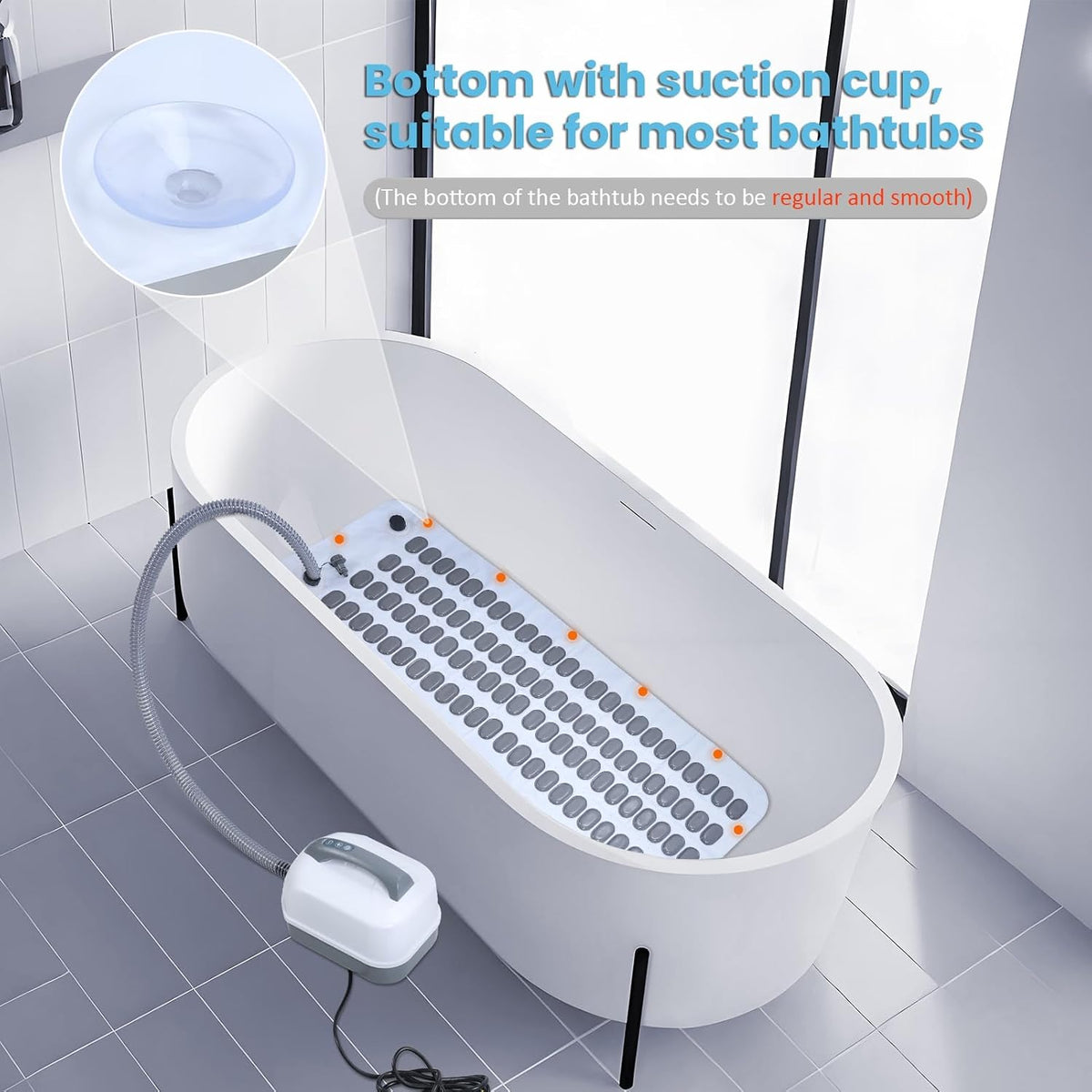 Electric Bubble Massage Bath Mat, Waterproof Massaging Spa, Body Bubbling Bath Thermal Massager Machine with Remote & Pillow, Motorized Air Pump & Adjustable Bubble Settings US Plug
