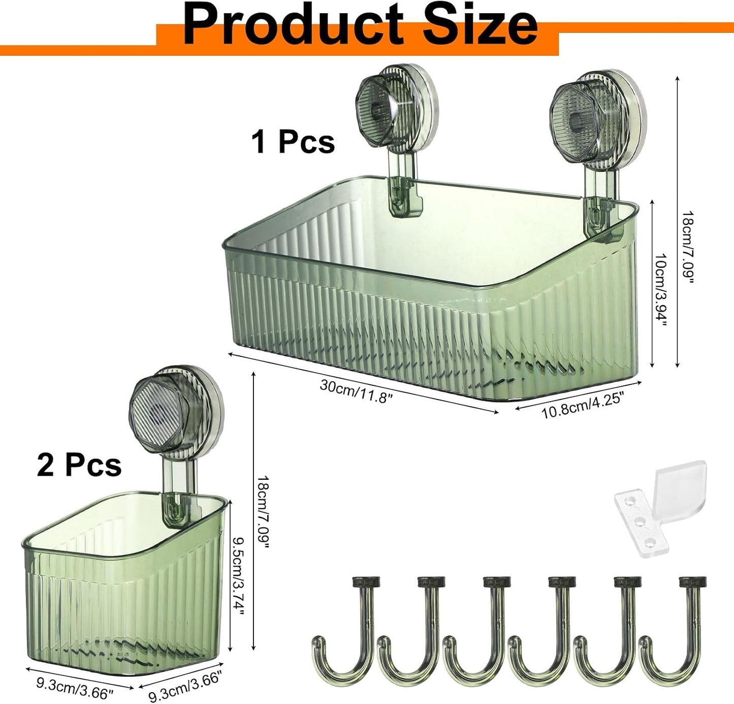 uxcell 1Set Suction Cup Shower Caddy with Hooks, 3Pcs Suction Cup Shower Organizer Shelf Wall Mount Dispenser Rack Storage Shelf for Bathroom Kitchen, Green