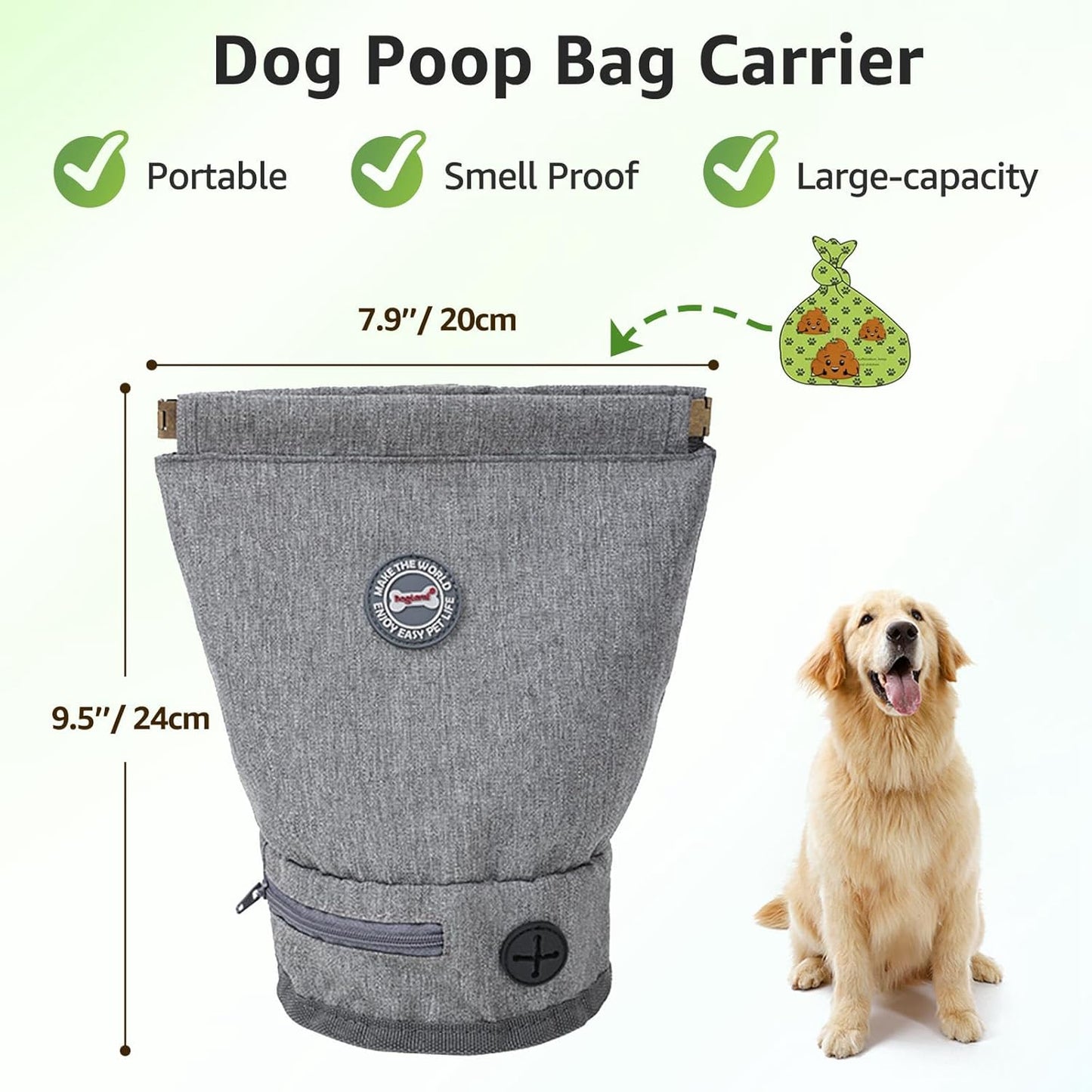 Dog Poop Bag Holder,Dog Walking Bag with Poop Bag Dispenser,Reusable Smell Proof Dog Waste Bag,Pet Poop Pouch with Magnetic Closure,Portable Dog Accessories Travel Bag for Leash,Harness &Waist