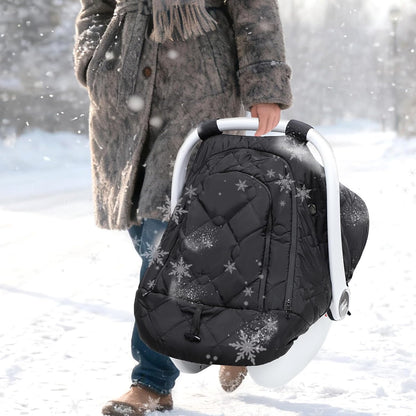 Winter Car Seat Cover for Baby Girl & Boy – Waterproof Infant Car Seat Canopy with Breathable Mesh, Thick Warm Fleece, Weather-Resistant Baby Winter Essential for Stroller & Carrier, Universal Fit, Black