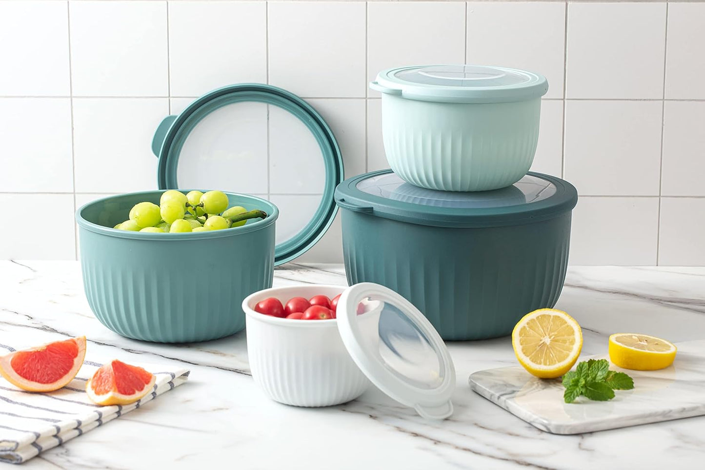 COOK WITH COLOR Prep Bowls with Lids- 8 Piece Nesting Plastic Small Mixing Bowl Set with Lids (Teal Ombre)
