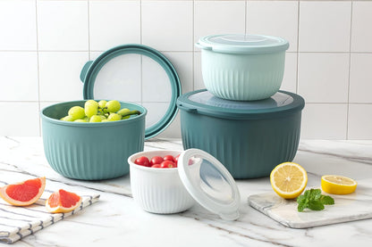 COOK WITH COLOR Prep Bowls with Lids- 8 Piece Nesting Plastic Small Mixing Bowl Set with Lids (Teal Ombre)