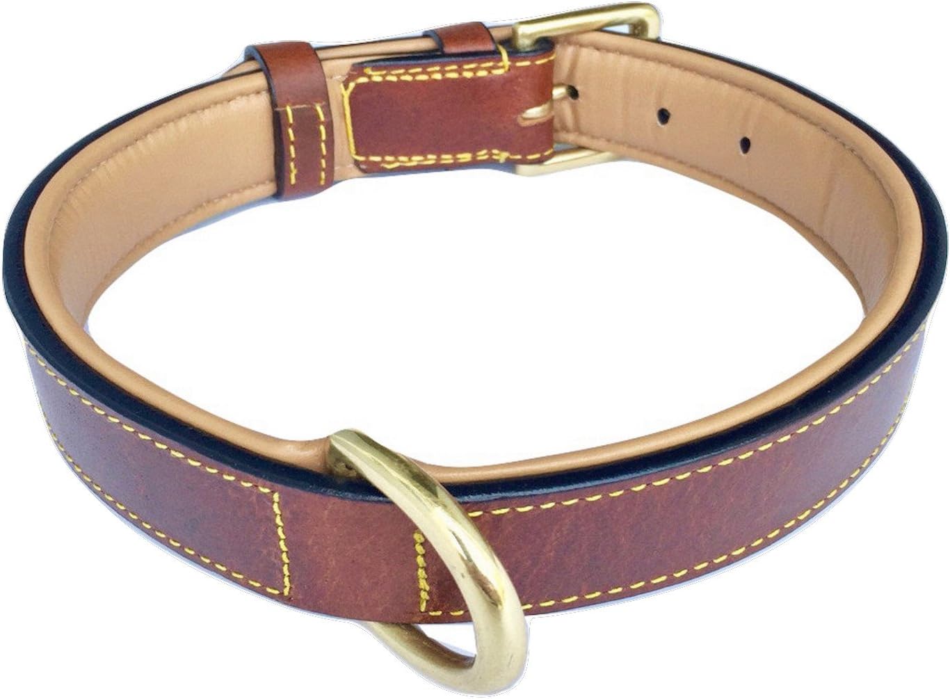 Soft Touch Collars Padded Leather Dog Collar, Large Brown - Genuine Real Leather, 24" Long x 1.5 Wide, Fits Neck Size 18" to 21" Inches