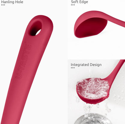 13 inch Silicone Soup Ladle: U-Taste 600ºF Heat Resistant 4 oz Large Non-Stick Seamless Rubber Kitchen Deep Serving Spoon with Non-Slip Solid Long Handle for Cooking Sauce/Stews/Gravies/Chili(Purple)