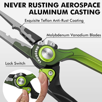 TRUSCEND Lockable Handy Fishing Pliers with Innovative Ergonomic Handle, Saltwater Corrosion Resistant Teflon Coated Fishing Tool, Multi-Function Fishing Gear with Mo-V Cutter, Amazing Fishing Gift