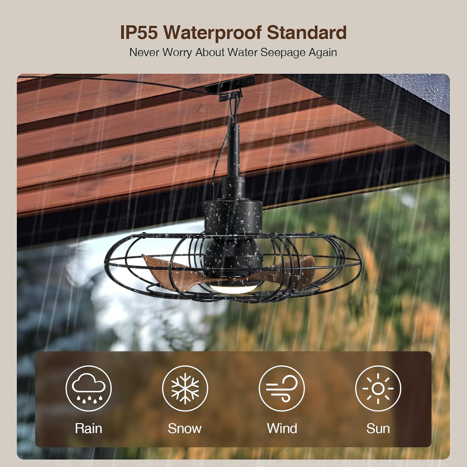 NACATIN Outdoor Ceiling Fan with Lights, Remote, Wall Switch Control, IP55 Waterproof Ceiling Fans with Lights and Remote, 3 Color Temperatures: Perfect for Patios, Gazebos, & Bedrooms, Black - PuriLite