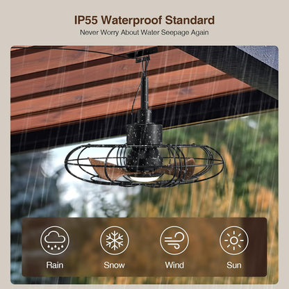 NACATIN Outdoor Ceiling Fan with Lights, Remote, Wall Switch Control, IP55 Waterproof Ceiling Fans with Lights and Remote, 3 Color Temperatures: Perfect for Patios, Gazebos, & Bedrooms, Black - PuriLite