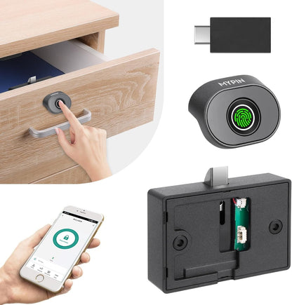 Bluetooth Fingerprint Cabinet Lock with Phone/Watch App Unlock, Smart Biometric Cabinet Lock, Keyless Hidden File Drawer Wardrobe Lock, Child Safety Electric Fingerprint Lock,DIY Wooden Furniture Lock