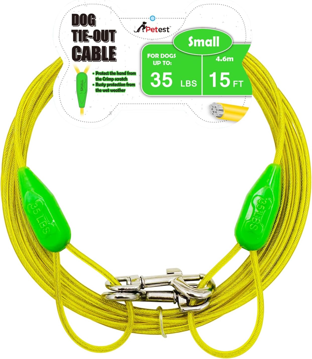 Petest 25ft Reflective Tie-Out Cable for Small Dogs Up to 35 Pounds