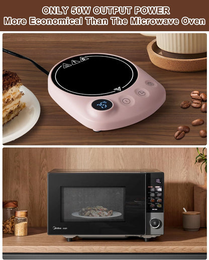 MYMULIKE Mug Warmer, Coffee Mug Warmer for Desk with 4 Temperature Settings (55℃/65℃/75℃/85℃), Coffee Warmer with Auto Shut Off, 1-12 Hour Timer, Desk Accessories for Office/Home