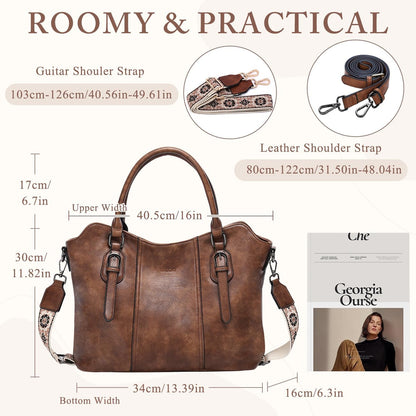 Hobo Bags for Women,VASCHY Vegan Leather Handbag Purse Top Handle Satchel Boho Shoulder Bag with Crossbody Guitar Strap