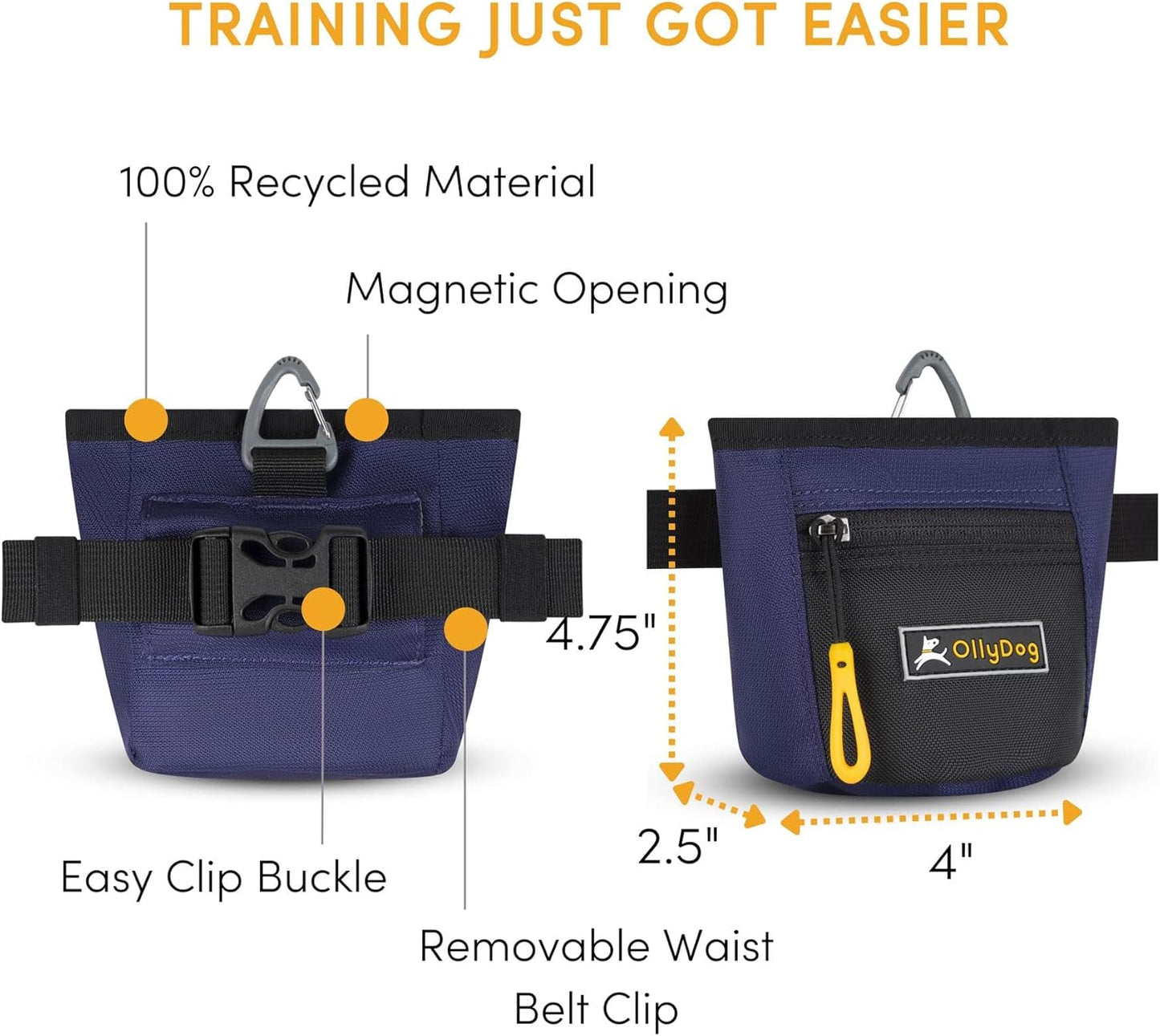 OllyDog Goodie Treat Bag, Dog Treat Pouch, Waist Belt Clip for Hands-Free Training, Magnetic Closure, Dog Training and Behavior Aids, Three Ways to Wear (Abbey Stone)