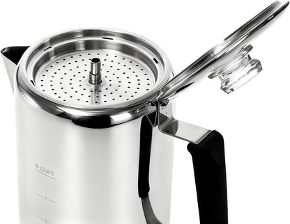Cididu Coffee Percolator 9 Cup Camping Coffee Pot, Coffee Pot Outdoors, Stainless Steel Stove Top Brew Coffee Maker on Fire, Ideal for Group Camping, Hiking, Backpacking, RV and Travel