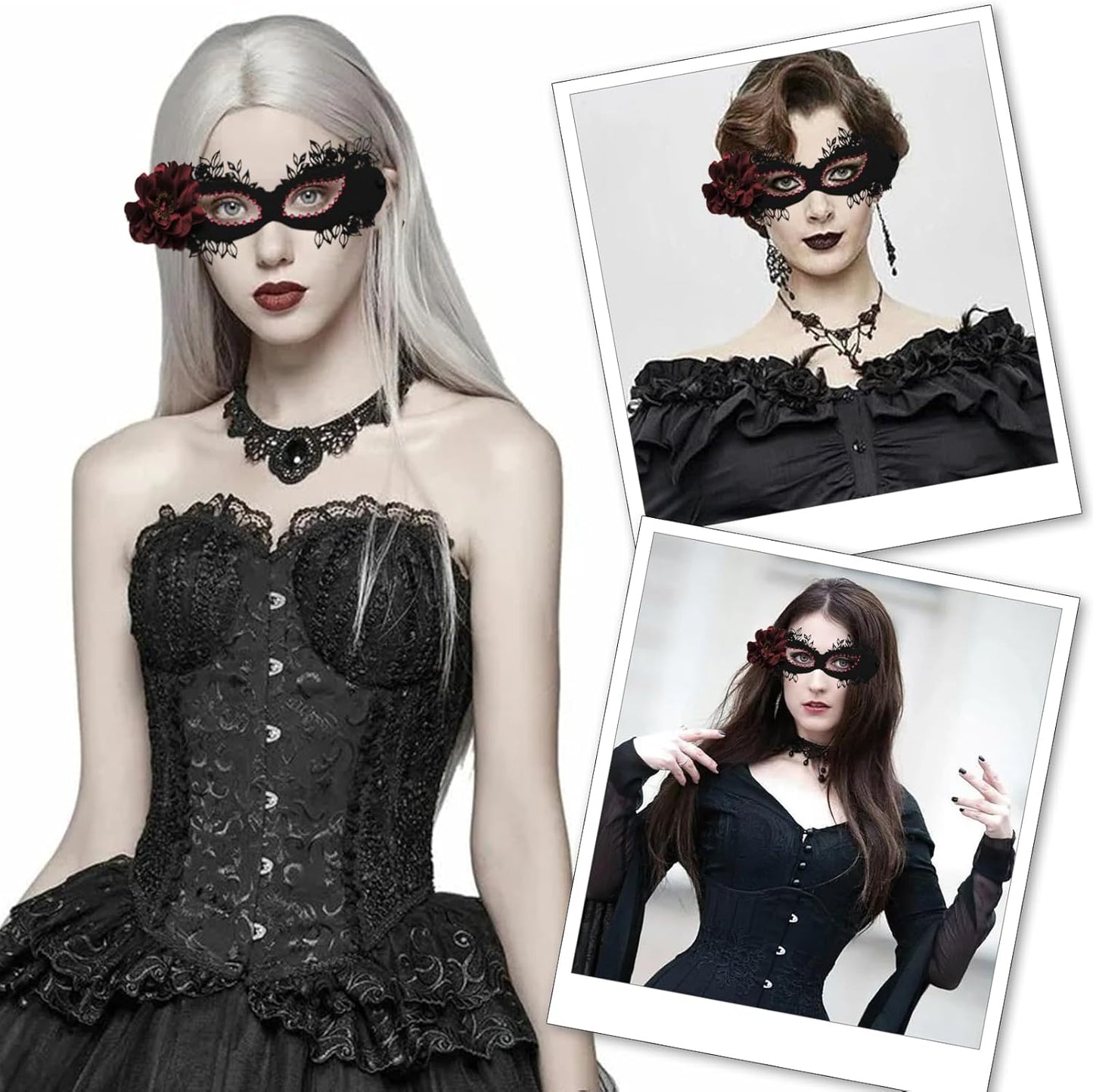 Halloween flower Mask Lace Rhinestone Half-face Mask for Women and Girls Masquerade Cosplay Costume Accessory