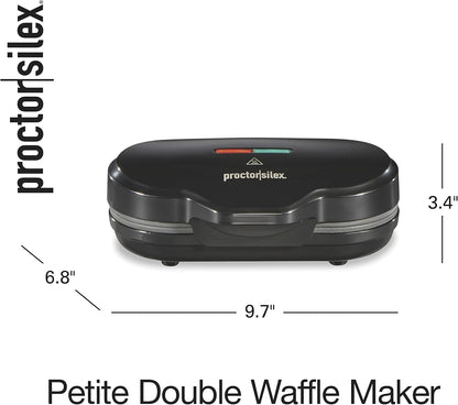 Proctor Silex Petite Double Waffle Maker, Nonstick Grids, Makes 4" Round Waffles, Black, 26102