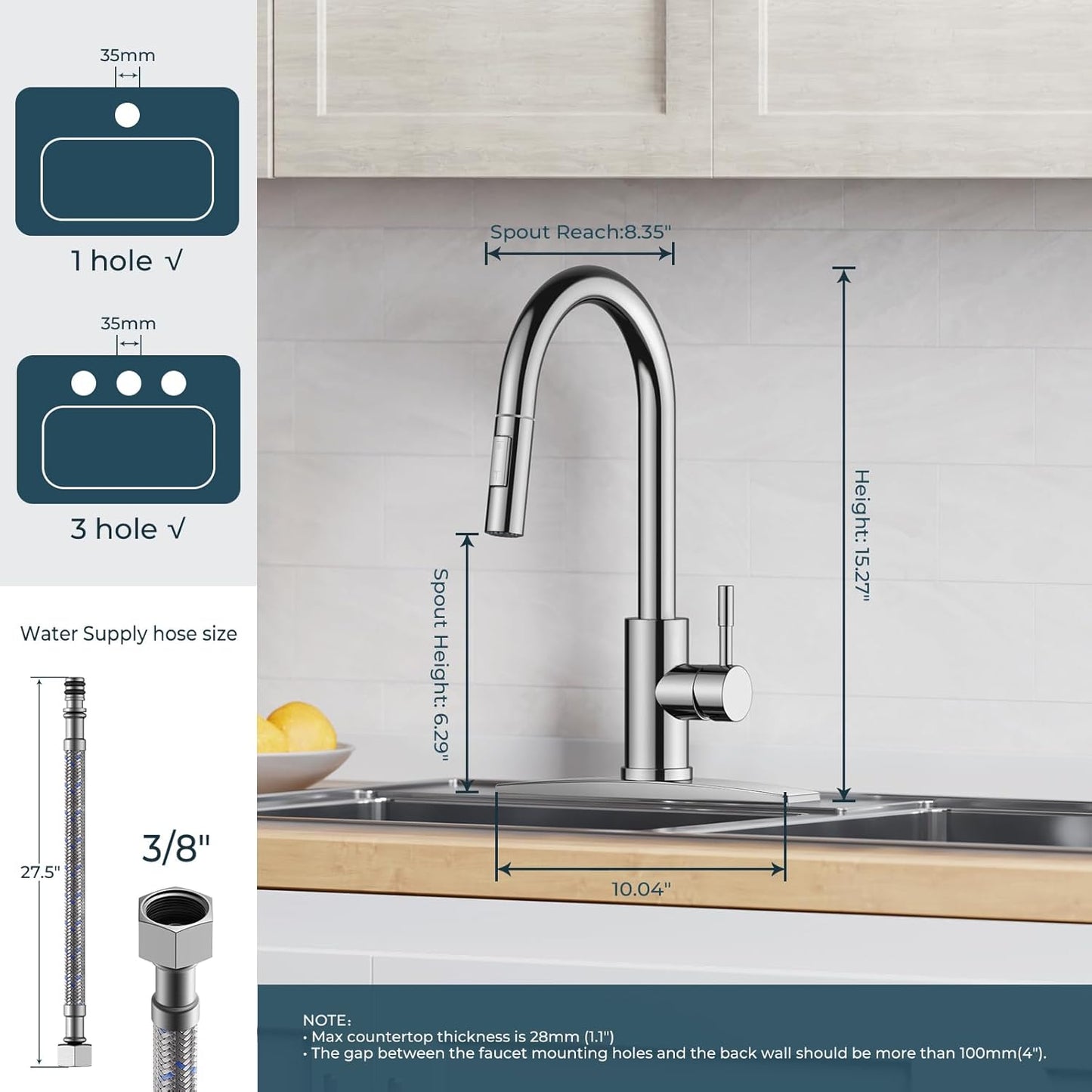 FORIOUS Kitchen Faucet with Pull Down Sprayer, Stainless Steel Single Handle Classic Sink Faucet 1 Or 3 Hole, Dual Function Faucet for Farmhouse, Camper, Laundry, Rv, Bar, Mattle Black