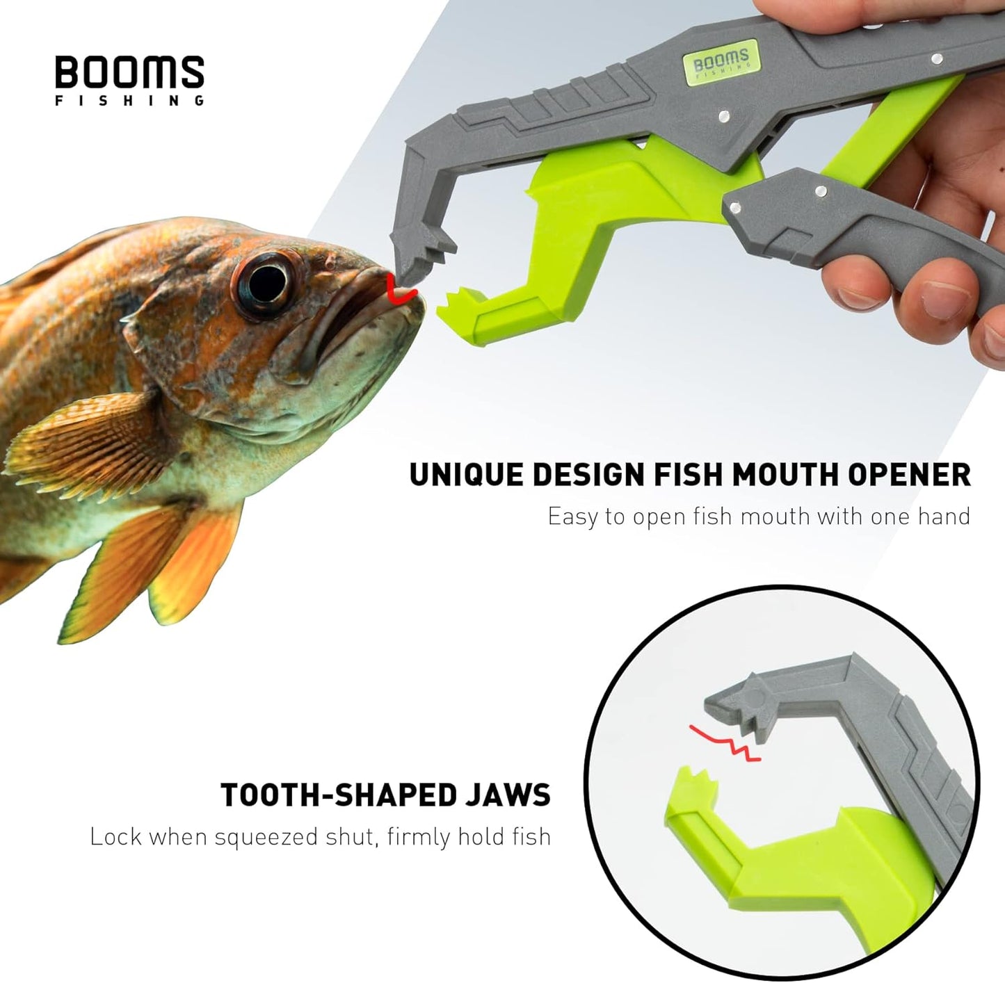 Booms Fishing G05 Fish Lip Gripper Saltwater, 9.4" Plastic Catfish Grippers Pliers, Fish Grabber Tool with Lanyard, Fish Grips for Kayak Fishing Accessories, Great Fish Holder for Caught Fish