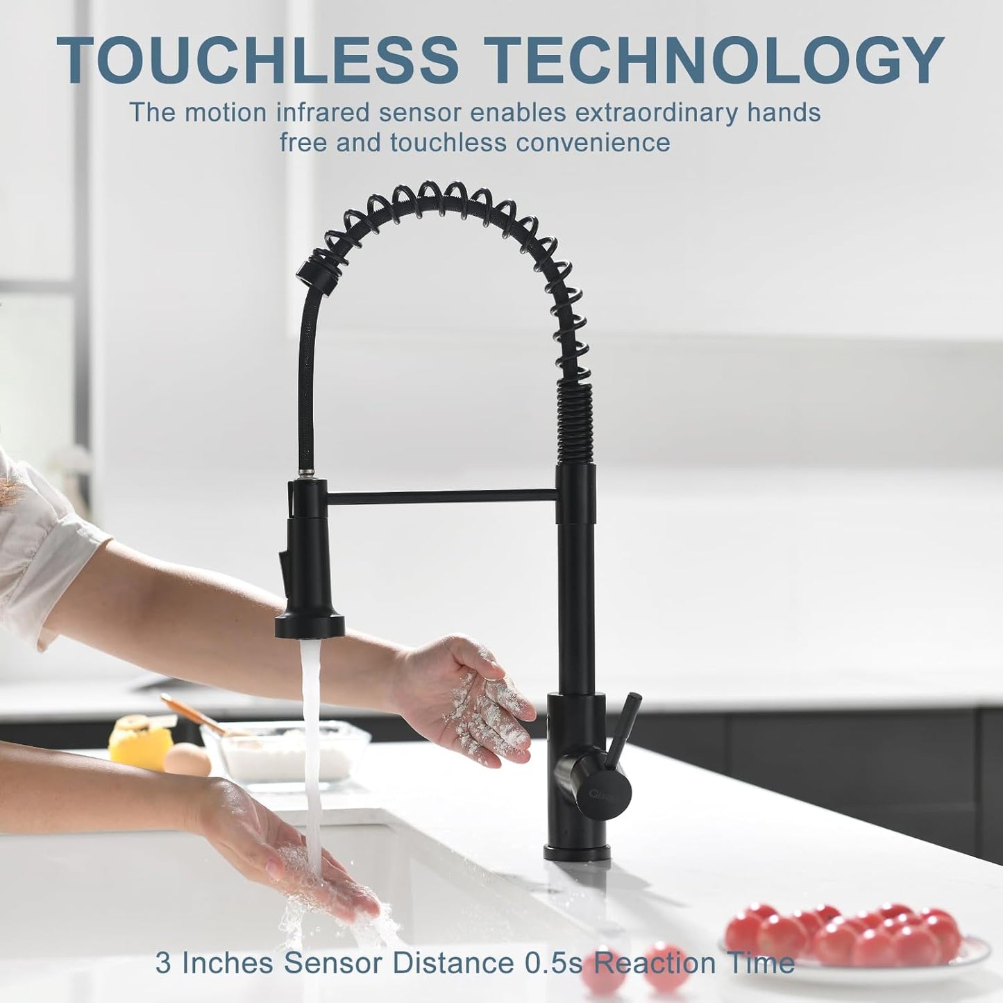 GIMILI Touchless Spring Kitchen Faucet with Pull Down Sprayer, Single Handle Motion Sensor Activated Hands-Free Kitchen Sink Faucet, Single Hole Smart Kitchen Faucet, Solid Brass, Matte Black